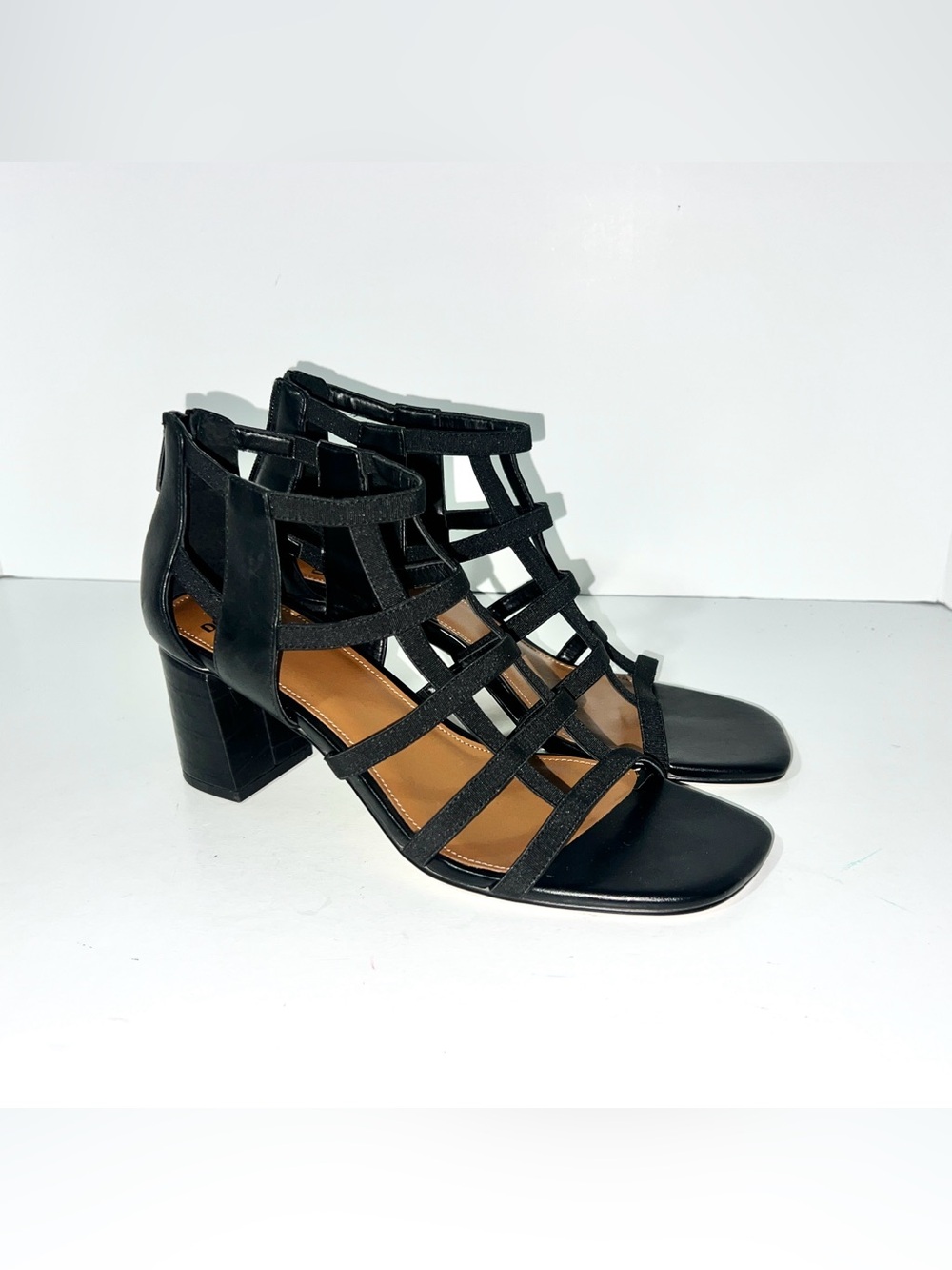 Donald J Pliner Black Leather Strappy Gladiator Cage Heeled Sandals Size 9.5M